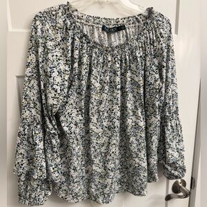Lauren Ralph Lauren on off shoulder floral long sleeve ruffle cotton blouse Med